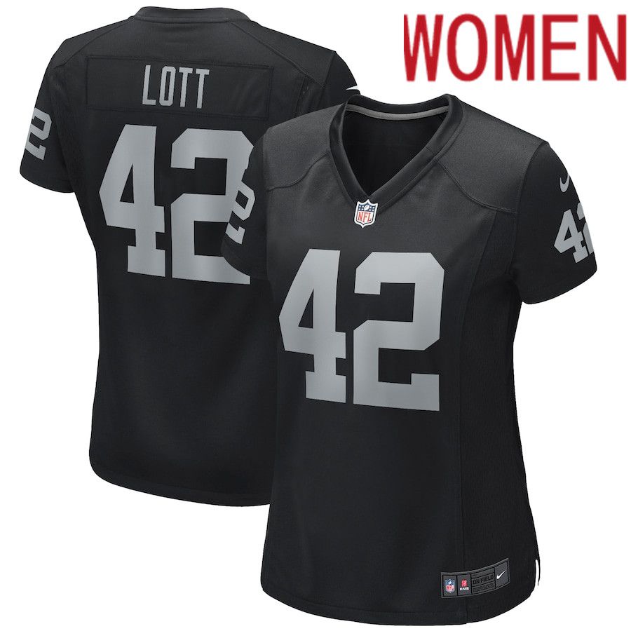 Women Oakland Raiders #42 Ronnie Lott Nike Black Game Retired Player NFL Jersey